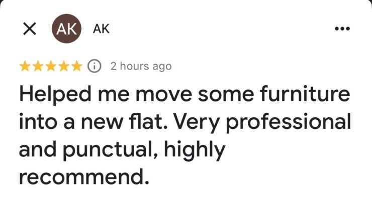 ⭐ 5-star review for Man and Van Winchester highlighting professional, punctual, and reliable moving service.