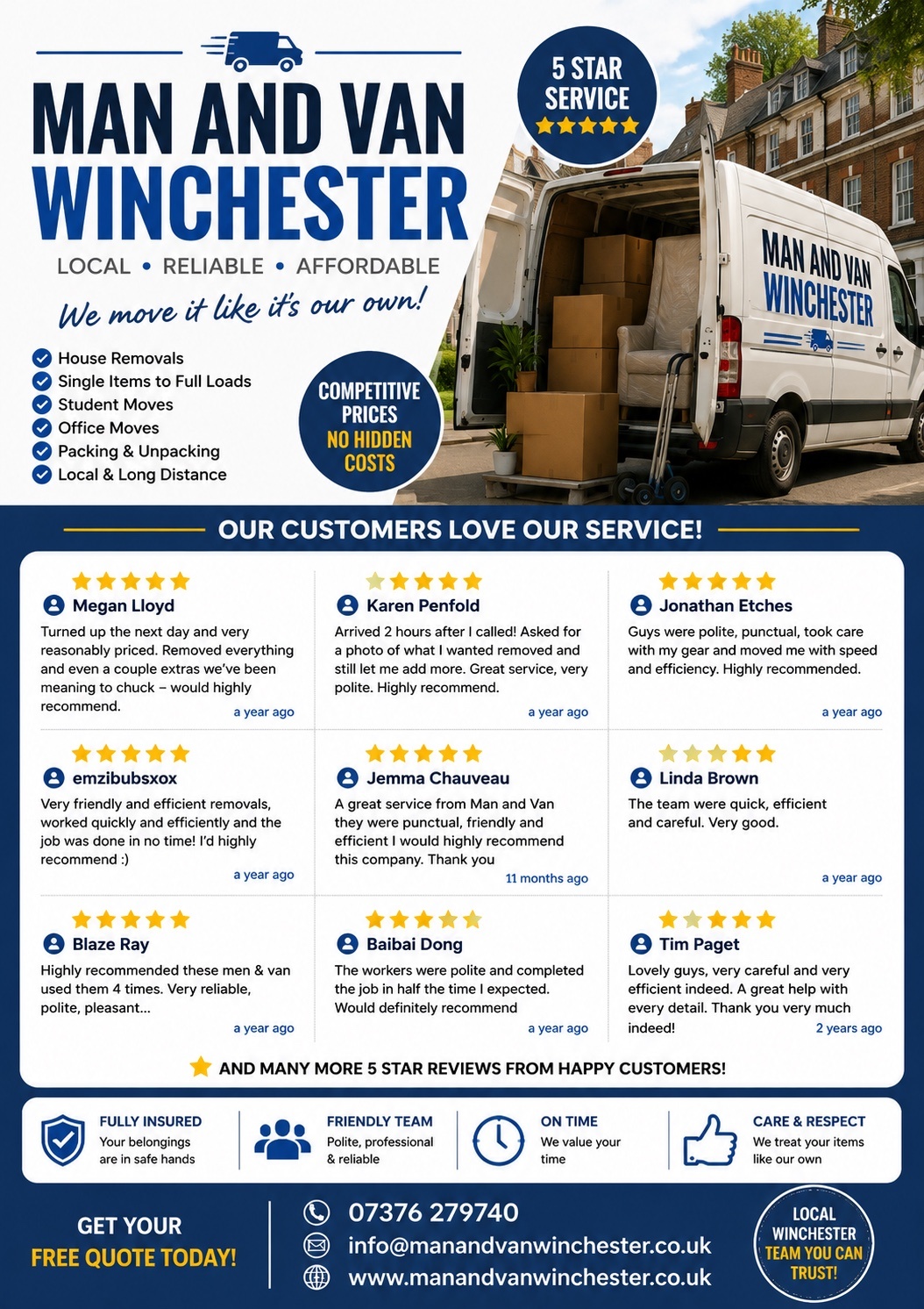 Man and Van Winchester Review Flyer